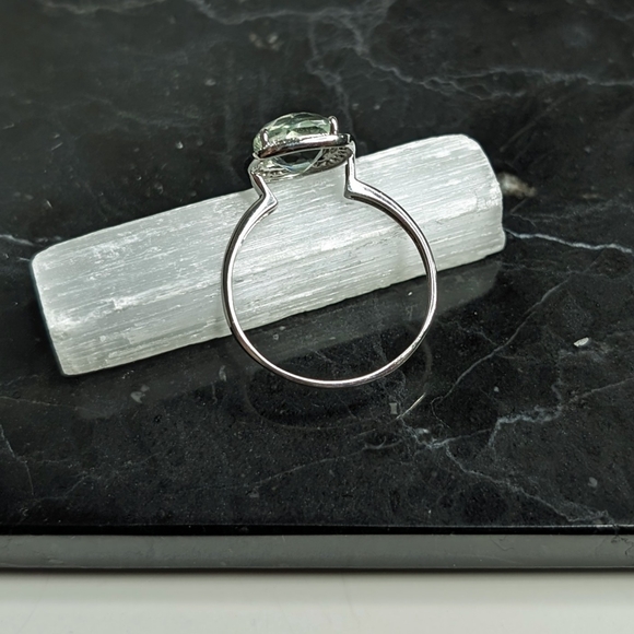 14k White Gold, Green Amethyst & Diamond Ring (Size 11) - Picture 3 of 4